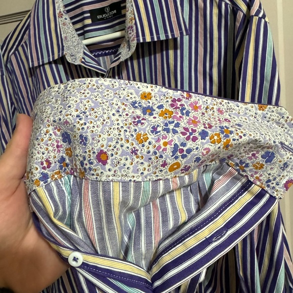 BUGATCHI UOMO Men's Long Sleeve Classic Fit Striped Designer Shirt Size XL - Picture 7 of 10